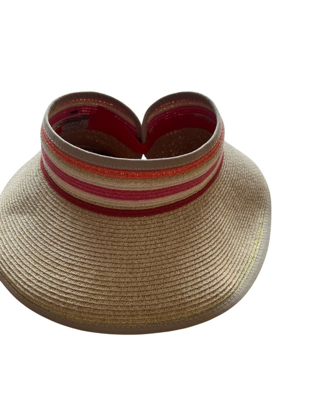 Packable Rollable Sun N Sand Woven Straw Visor Hat Resort Striped Band Detail
